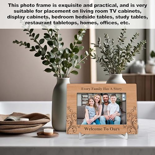 YSTEP Every Family Has a Story Welcome To Ours Picture Frame, Family Photo Frame, Fathers Day, Mothers Day Gifts, Wood 4x6 Picture Frame for Desk Display-B16 - style: Style 3