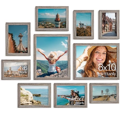Vittanly 10 Pack Picture Frames Collage Wall Decor, Dark Grey | Gallery Wall Frame Set: 2pcs 8x10, 4pcs 5x7 & 4pcs 4x6 Photos for Wall & Table, Picture Frames made of Engineered Wood - color: Dark Grey