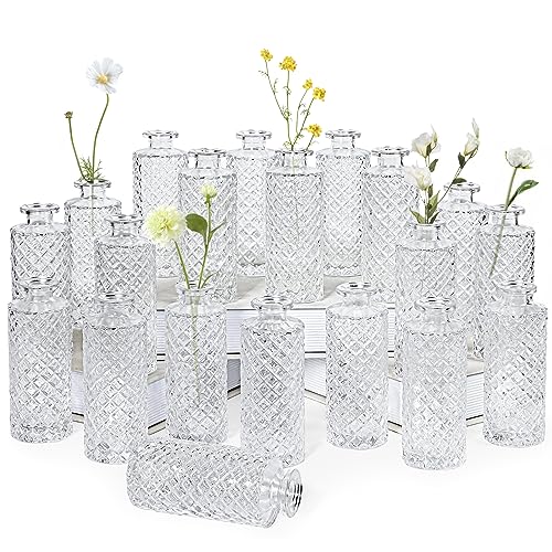 Clear Glass Bud Vase, 20 Pack Living Bud Vases, Small Diamond Bud Vases in Bulk, Mini Flowers Vases for Table Centerpiece, Office, Wedding Reception, Home Decor - color: A-clear