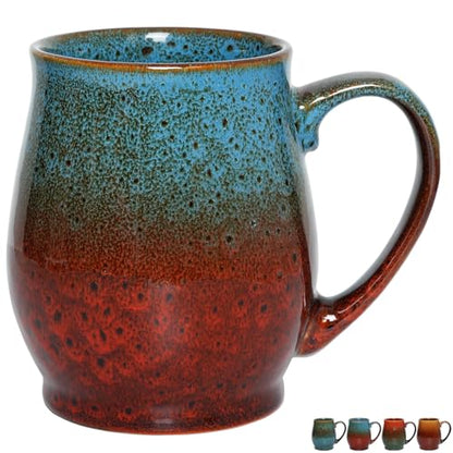 Bosmarlin Extra Large Ceramic Coffee Mug, 24 Oz, Dishwasher and Microwave Safe, Big Oversized Tea Cup, Reactive Glaze (Blue&Red) - color: Blue&Red