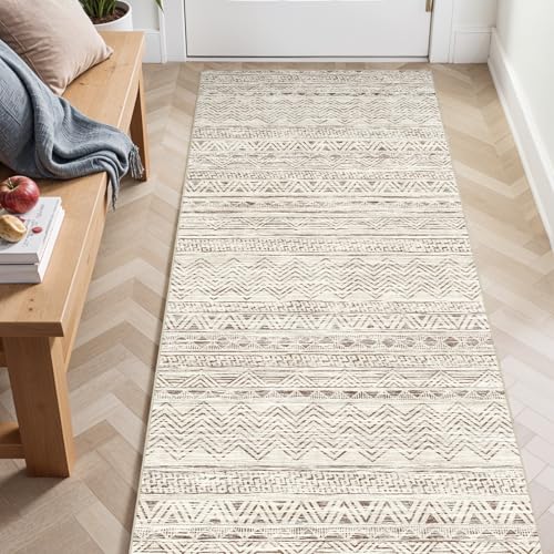 Ksrau 3x6 Runner Rug Washable Moroccan: Non Slip Hallway Floor Mat Beige | Soft Kitchen Rugs Low Pile Thin Carpet Runners for Entryway Bedroom Bathroom Living Room Indoor Home Office Decor - color: Beige, size: 3' x 6'