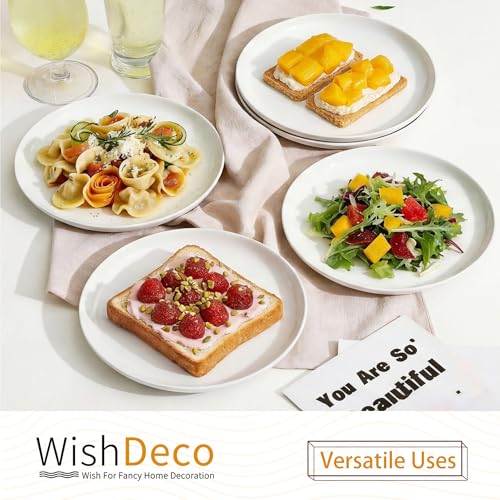 White Salad Plates Set of 6, Porcelain Dessert Plates 8 inch, Modern Kitchen Plate, Round Appetizer Plates, Microwave and Dishwasher Safe, Scratch Resistant, Smooth Glaze - color: White 8 inch