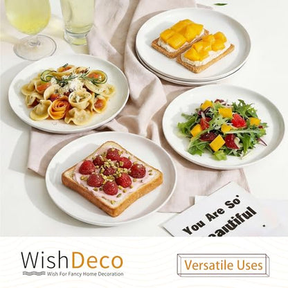 White Salad Plates Set of 6, Porcelain Dessert Plates 8 inch, Modern Kitchen Plate, Round Appetizer Plates, Microwave and Dishwasher Safe, Scratch Resistant, Smooth Glaze - color: White 8 inch