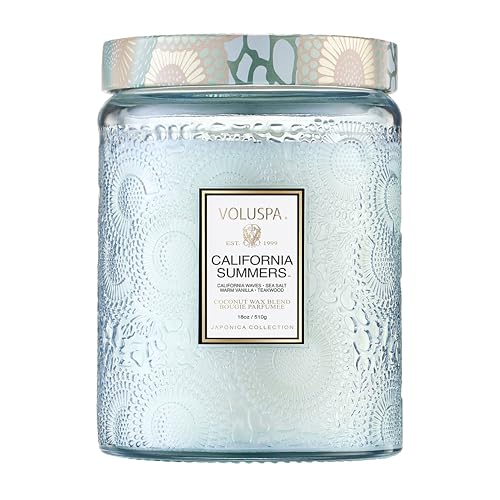 Voluspa California Summers Large Scented Candle Jar, 18 Oz, 100 Hr Burn | Coconut Wax Blend in Decorative Glass, Clean Even Burn, USA Handcrafted Gift for Hosts, Fragrance Lovers & Relaxed Rooms - color: 6 - California Summers