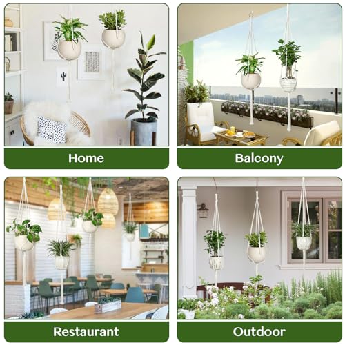 AOMGD 6 Pack Macrame Plant Hanger Indoor Hanging Planters, 43", Ivory | Indoor Outdoor, Includes 6 S Hooks and 6 Hook Nails, Hanging Plant Holder, Boho Home Decor