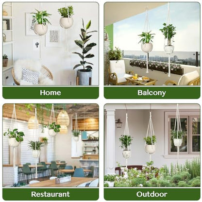 AOMGD 6 Pack Macrame Plant Hanger Indoor Hanging Planters, 43", Ivory | Indoor Outdoor, Includes 6 S Hooks and 6 Hook Nails, Hanging Plant Holder, Boho Home Decor