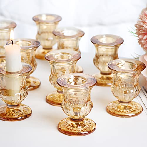Letine Gold Candlestick Holders Set of 12-2.5" H Taper Candle Holders Bulk -Gold Glass Candle Holder for Valentine's Day, Christmas, Rustic Wedding Centerpieces, Party Decor - color: A-gold