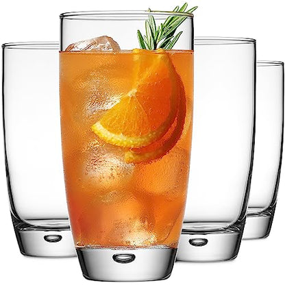 Glaver's Highball Glasses Set Of 4, 16 Oz. Drinking Glasses, Unique Water Glass Cups For Juice, Cocktails, Soda, Heavy Bottom Tumbler Glass - style: Rounded