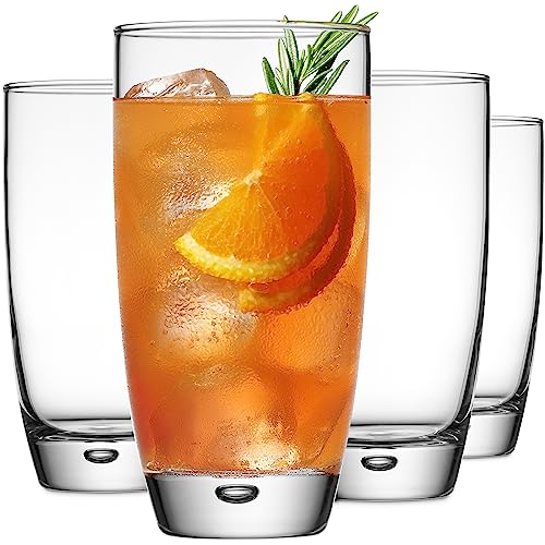 Glaver's Highball Glasses Set Of 4, 16 Oz. Drinking Glasses, Unique Water Glass Cups For Juice, Cocktails, Soda, Heavy Bottom Tumbler Glass - style: Rounded
