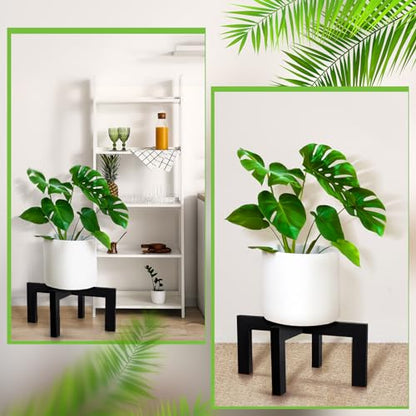2 Pack 16 Inch Wood Plant Stand Wooden Plant Pot Holder Mid Century Rattan Flower Boho Rustic Stool Holder for Indoor Gardening Patio, Fit 8-18 Inch Pot (Black)