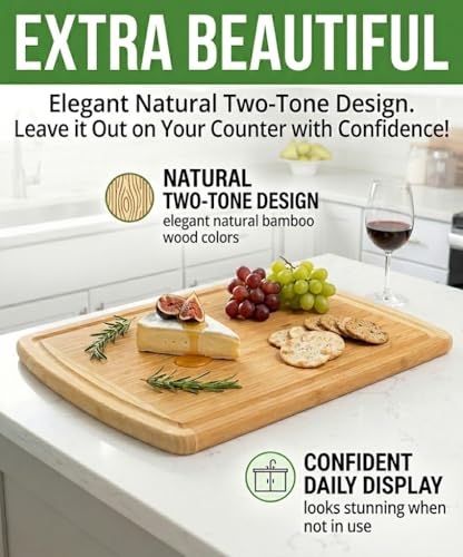 INDESTRUCTIBLE Bamboo Cutting Board (Extra Large) with Vertical Grain Strength Technology - Non Toxic, Spacious and Lightweight 18" XL Chopping Board Gift - Replacements for Life - color: Two-Tone, size: 18"L x 12.5"W