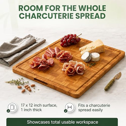 Wood Cutting Boards for Kitchen with Juice Groove, Eco-Friendly Wooden Bamboo Chopping board, Food-Safe, Non Plastic Tabla Para, Carbonized Butcher Block for Meat, Veggies Fruits, Large - style: Large
