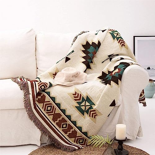 Aztec Throw Blanket, White Turquoise, 50x70 | Native American Decor, Western Decor, Boho Bohemian, Wall Tapestry - color: White