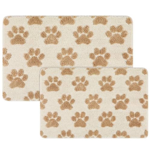 Drydiet 2 Pcs Aesthetic Accent Rug Set for Dorm Decor (16"x24" & 20"x32"), 3D Tufted Soft Microfiber Bedside Rugs, Non-Slip Washable Carpet for Bedroom, Bathroom Decor(Paw,Beige) - color: Beige, style: Paw