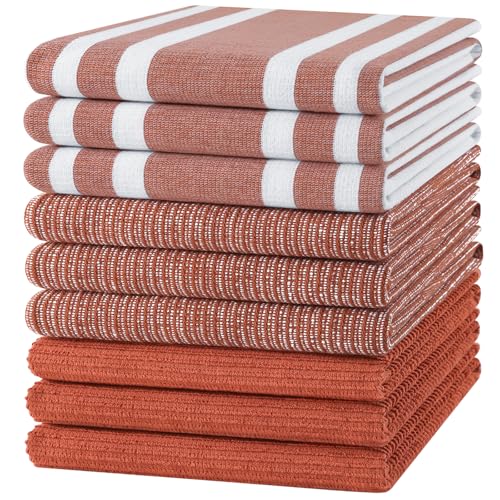 Homaxy Cotton 380 GSM Premium Kitchen Towels, 18"x 28", 9 Pack, Rust | Soft and Absorbent Terry Dish Towels, Multipurpose Tea Towel Set with Hanging Loop, 3 Styles Kitchen Hand Towels - color: Rust, size: 18" X 28" - 9 Pack