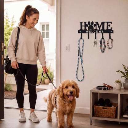 Key Holder Wall Mount Paw Print Metal Key Hooks Organizer Dog Leash Holder with 5 Hooks Rustic Farmhouse Decorative Welcome Home Wall Decor for Entryway Bathroom Dog Lover 9.8 Inch - style: Paw Print