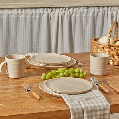 Bico Ceramic Coffee Mugs Set of 4, 17 oz Stoneware Coffee Cups with Handle and Ribbed Texture, Lead-Free Microwave and Dishwasher Safe, Warm Earthy Mug Set for Tea, Latte, Hot Chocolate (Light Beige) - color: Beige