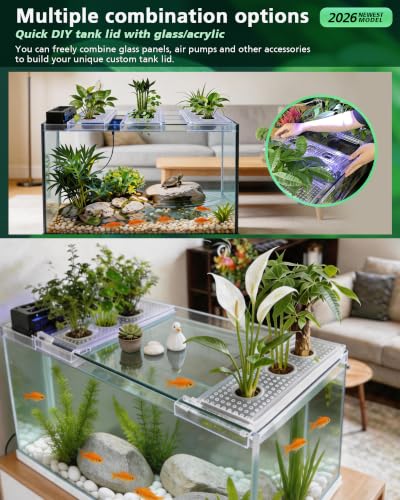 2026 Telescoping Aquarium Plant Holder with 3 Cups, Clear Acrylic | Rim-Mount Rack, For 5.5 gal 10 gal 40 gal 75 gal, For Live Plants, Aquaponic Fish Tank, For Pothos, Betta & Aquascape Decor