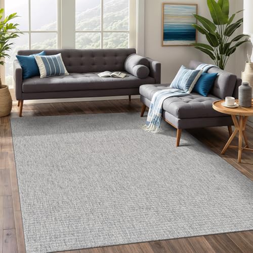 Beverly Rug Easy Jute Large Rug 9x12 Solid Washable Durable Outdoor Indoor Area Rugs for Living Dining Room Patio Office Stain Resistant Non Shedding Casual Indoor Outside Carpet 9 x 12 Gray - color: Grey, size: 9' x 12' (Rectangular)