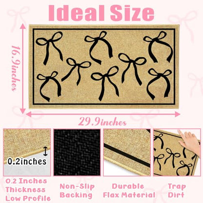 Black Bow Mat Cute Welcome Mat for Inside Outside Entrance Girl Bedroom Rug - color: Bows Black