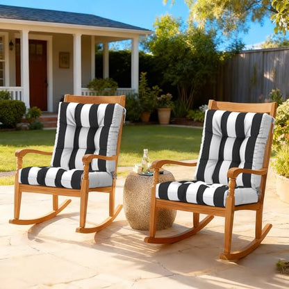LVTXIII Outdoor Tufted Low Back Cushions Set of 2 Patio Seasonal Replacement Rocking Chair Cushion with Ties, Solid Seat and Back Chair Cushion, 42 L x 21W, Cabana Black - color: Cabana Black, size: 42x21x4