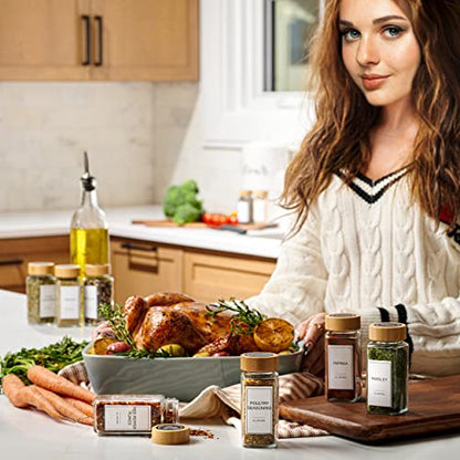 24-Piece Spice Jars Set by Le'raze: Glass Jars with Bamboo Lids, Labels & Funnel, Airtight Kitchen Storage