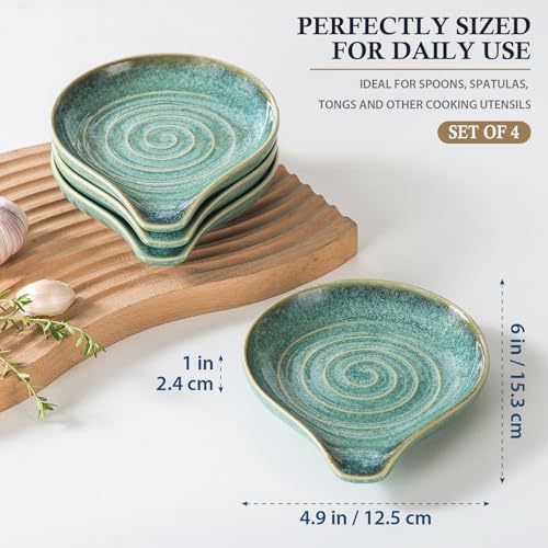 Ceramic Spoon Rest Set of 4, Spoon Holder for Kitchen Counter & Stove Top | Reactive Glaze, Holds Spoons, Spatulas & Cooking Utensils, Keeps Countertops Clean, Dishwasher Safe