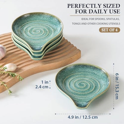 Ceramic Spoon Rest Set of 4, Spoon Holder for Kitchen Counter & Stove Top | Reactive Glaze, Holds Spoons, Spatulas & Cooking Utensils, Keeps Countertops Clean, Dishwasher Safe