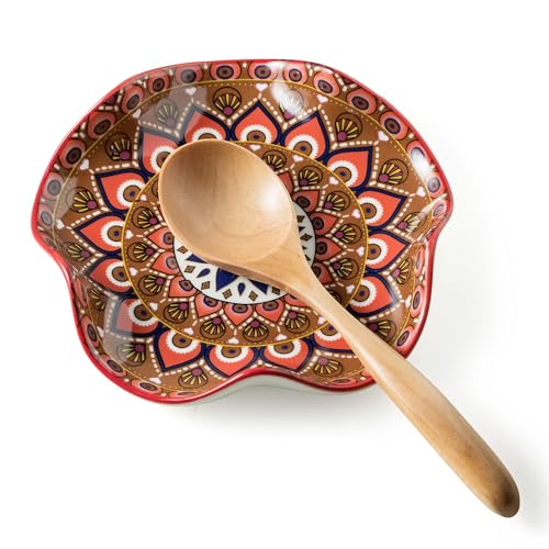 Miamolo Ceramic Spoon Rest for Kitchen Counter, Cooking Spoon Holder, Boho | 5.3in Spatula Holder for Stove Top & Counter | Stable Base Prevents Tipping | Heat Resistant, Dishwasher Safe Cooking Gift - color: Boho Style-A