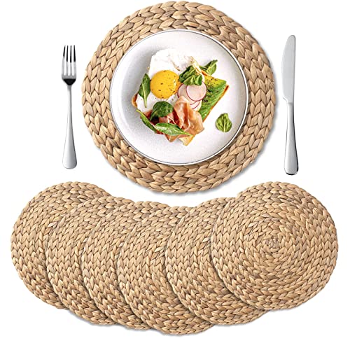 6 Pack, Round Woven Placemats, Natural Water Hyacinth Wicker Place mats, Braided Straw Table Mats, Charger Plates for Dining Table, Fall, Thanksgiving, Christmas (13.8 inch) - size: 13.8 inch (Set of 6)