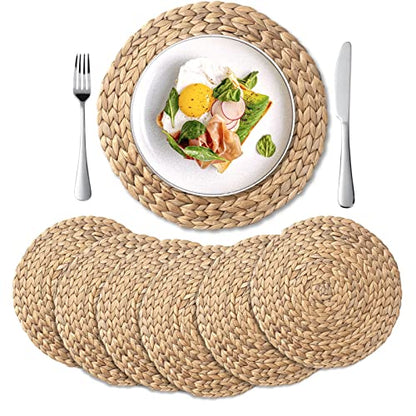 6 Pack, Round Woven Placemats, Natural Water Hyacinth Wicker Place mats, Braided Straw Table Mats, Charger Plates for Dining Table, Fall, Thanksgiving, Christmas (13.8 inch) - size: 13.8 inch (Set of 6)