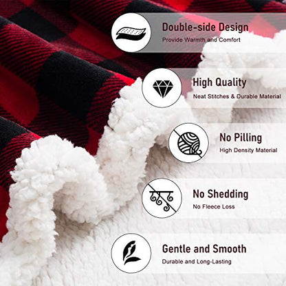 BEAUTEX Christmas Sherpa Fleece Throw Blanket Soft Warm Buffalo Plaid | Plush Blanket & Throw, Winter Cozy Fuzzy for Couch, Sofa, Bed (Red, 50" x 60") - color: Plaid Red, size: Throw-50"x60"