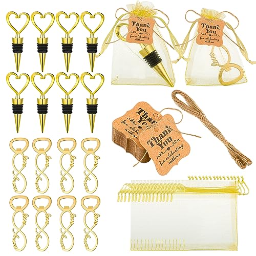 60 Pcs Wedding Party Favors for Guests Wine Stopper and Opener Love Set Love Forever Bridal Shower Favors with 100 Tags 60 Mesh Bags for Wedding Party Souvenir Decorations Supplies (Gold) - color: Gold