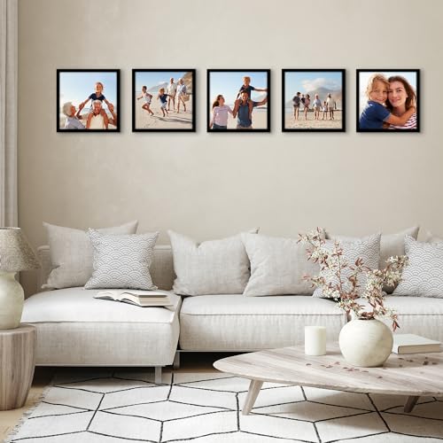 Americanflat 12x12 Picture Frame 5-Pack - Slim Molding - Black | Polished plexiglass front, sawtooth hangers included, secure turn-tab backing, fits photos, posters and art - color: Black, size: 12x12