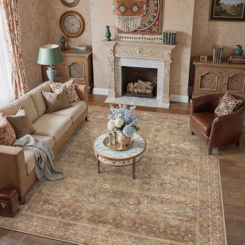 8x10 Area Rugs Red Brown Washable Rug | Living Room Rug,Vintage Rug,Bedroom,Dining Room,Office,Farmhouse,Non Slip,Low Pile,Soft,Distressed - color: Red Brown, size: 8' x 10' (Rectangular)