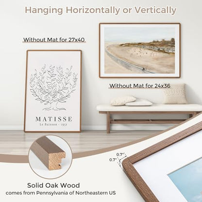 27x40 Inch Poster Frame | Solid Oak Wood 27 x 40 Picture Frame | Movie Poster Frame 27x40 With Mat For 24x36 | Tempered Glass And Hanging Hardware Included | 27x40 Picture Frame Wood | Walnut - color: Walnut, size: 27''x40''-1P