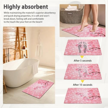 SPUNKER Pink Cherry Blossoms Welcome Mat, 30"L x 17"W, Non-Slip & Absorbent, Indoor/Outdoor, SPK-DM0415-1730 - color: Pink Cherry Blossoms
