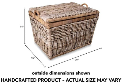 The Basket Lady Lift-Off Lid Wicker Storage Basket, M, Serene Grey | Outside: 20" L x 15" W x 14" H | Inside: 17.5"L x 12"W x 11"H - Handcrafted by artisans from natural rattan - color: Serene Grey, size: Medium