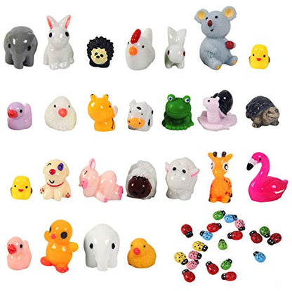 Kbraveo 45 Pcs Mini Animals Miniature Ornament Kits for DIY,Fairy Gardens Décor,Elephants,Rabbits,Hedgehogs,hens,Bunnies,Cubs,Chicks,Bees,Cows,Frogs,Snails,Turtles,Puppies,Pigs,Sheep