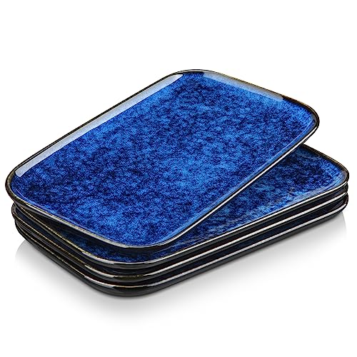 vancasso Stern Serving Platters Set of 4, 11 Inches Rectangular Ceramic Serving Plates, Blue Serving Trays for Entertaining - color: Blue, size: 4 Pieces