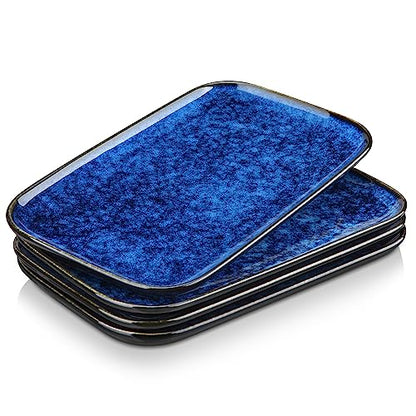 vancasso Stern Serving Platters Set of 4, 11 Inches Rectangular Ceramic Serving Plates, Blue Serving Trays for Entertaining - color: Blue, size: 4 Pieces