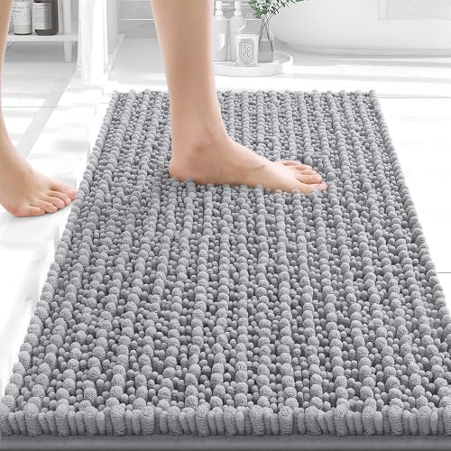 OLANLY Small Bathroom Rugs 24x16, Thick Soft Absorbent Chenille Bath Rugs | Grey, Shaggy Bath Mat with Quick-Drying Rubber Backing, Machine Washable for Floor, Tub and Shower, Home Decor Accessories - color: Grey, size: 24" x 16"
