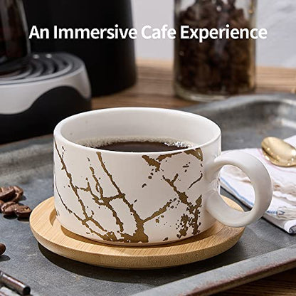 LUKA Porcelain Espresso Cup with Metal Stand, 6 Ounce Stackable Ceramic Demitasse Espresso Mugs Cappuccino Cups Set for Latte,Coffee,Cafe Mocha,Tea(Set of 4,White) - color: White