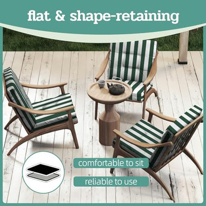 Outdoor Chair Cushions 42x21x4 Inch Set of 2, Dark Green Stripe | Patio Cushions for Dining Rocking Chairs, High Back Soft Seat Pad with Ties, Waterproof Fade Resistant, Indoor Outside Use - color: Dark Green White Stripes