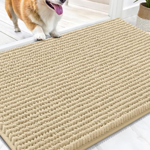 OLANLY Dog Door Mat for Muddy Paws 30x20, Extra Absorbent Chenille Mud Mat | Sand, Absorbs Moisture and Dirt, Non-Slip Machine Washable Doormat, Quick-Drying Indoor Entryway Floor Mat for Dogs - color: Sand, size: 30" X 20"