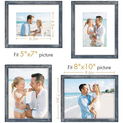 Vittanly Solid Wood 8x10 Picture Frames Set of 4, Distressed Blue | 5x7 Picture Frame with Mat, Gallery Wall Frame Set, 8 x 10 Frame for Wall & Tabletop Display, Family, Pet, Christmas - color: Distressed Blue, size: 8x10