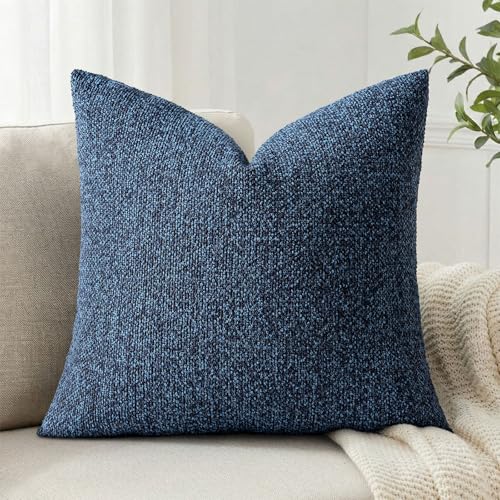 decorUhome Textured Woven Throw Pillow Cover 18x18 inch Navy Blue | Boucle Texture, Hidden Zipper, Modern Organic Decorative Pillow Covers for Couch Sofa Living Room Bedroom, Neutral Home Décor - color: Navy Blue, size: 18" x 18" (Pack of 1)