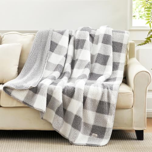 Cozy Bliss Luxury Sherpa Throw Blanket for Couch, Premium Reversible Buffalo Plaid Thick Throw, Warm Cozy Soft Blanket for Home and Gifts (Grey, 50" x 60") - color: Buffalo Plaid-grey, size: Throw(50" x 60")