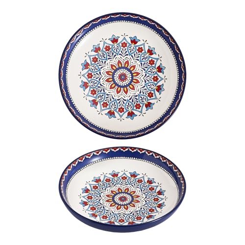 Bico Boho Totem Pasta Bowls, 35oz Salad Bowl Set of 4, Large Ceramic Serving Dinner Bowls for Soup and Cereal, Microwave and Dishwasher Safe, Gift for Housewarming and Thanksgiving - color: Boho Totem