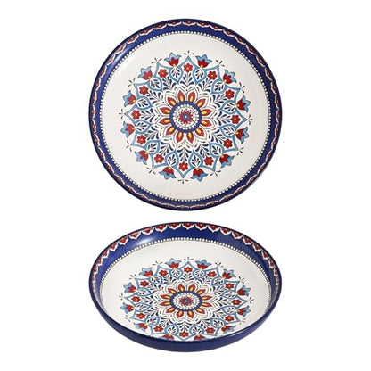 Bico Boho Totem Pasta Bowls, 35oz Salad Bowl Set of 4, Large Ceramic Serving Dinner Bowls for Soup and Cereal, Microwave and Dishwasher Safe, Gift for Housewarming and Thanksgiving - color: Boho Totem
